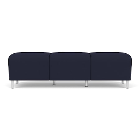 Lesro Siena Lounge Reception 3 Seat Bench, Brushed Steel, OH Navy Upholstery SN3001